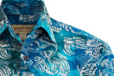 Johari West, Short Sleeve, Blue and Silver Batik Hawaiian Shirt, Button Down Men's Shirt