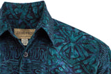 Geometric Sapphire (1312) - Johari West Short Sleeve, Green and Blue Batik Hawaiian Shirt, Button Down Men's Shirt