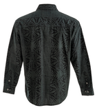 Johari West, Long Sleeve, Green and Black Batik Hawaiian Shirt, Button Down Men's Shirt