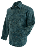 Johari West, Long Sleeve, Green/Blue Batik Hawaiian Shirt, Button Down Men's Shirt