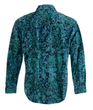 Johari West, Long Sleeve, Blue and Indigo Batik Hawaiian Shirt, Button Down Men's Shirt