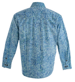 Johari West, Long Sleeve, Blue Batik Hawaiian Shirt, Button Down Men's Shirt