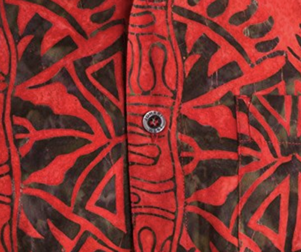 Johari West Hand-Printed Geometric Sunrise Batik Shirt – 100% Indonesian Cotton Hawaiian/Tropical Style, Unique Artisan Design