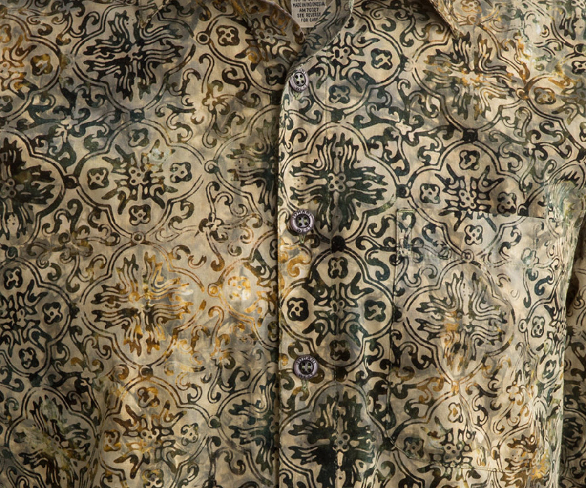 Floating Leaves Tropical Cotton Batik Shirt By Johari West - Hand-Printed, Short Sleeve
