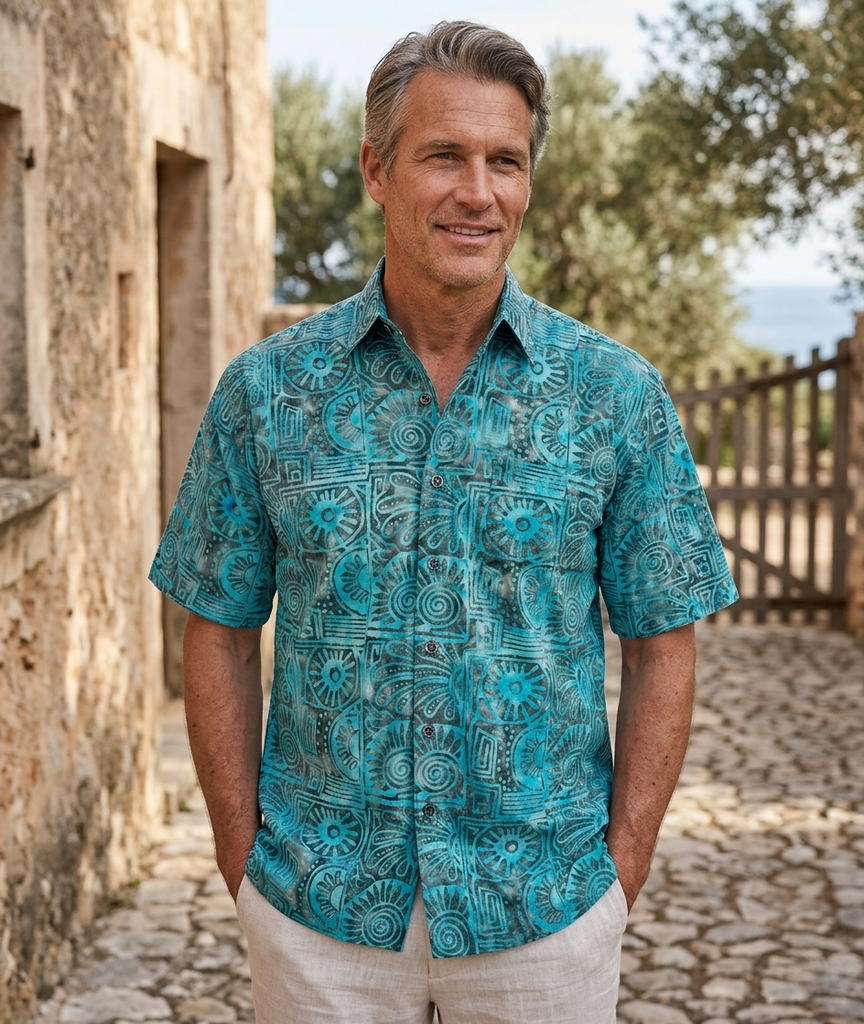 Indo Bay (1437-Turquoise) Hawaiian Shirt for Men - Johari West