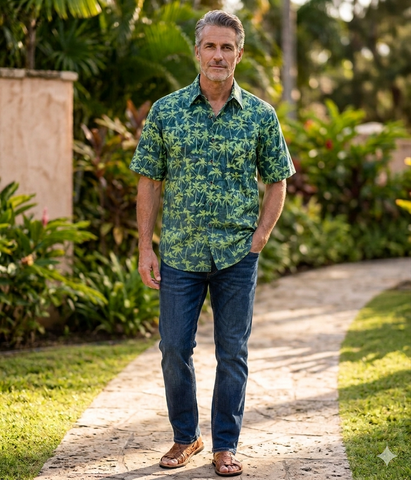 Cool Nights (1460-Green) Hawaiian Shirt for Men - Johari West