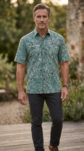 Retro Squares (1478-Turquoise) Hawaiian Shirt for Men - Johari West
