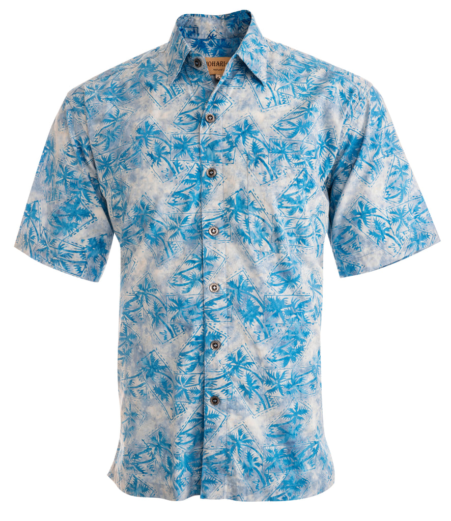 Hawaiian Shirt, Button Down Men's Shirt, Short Sleeved, blue shirt
