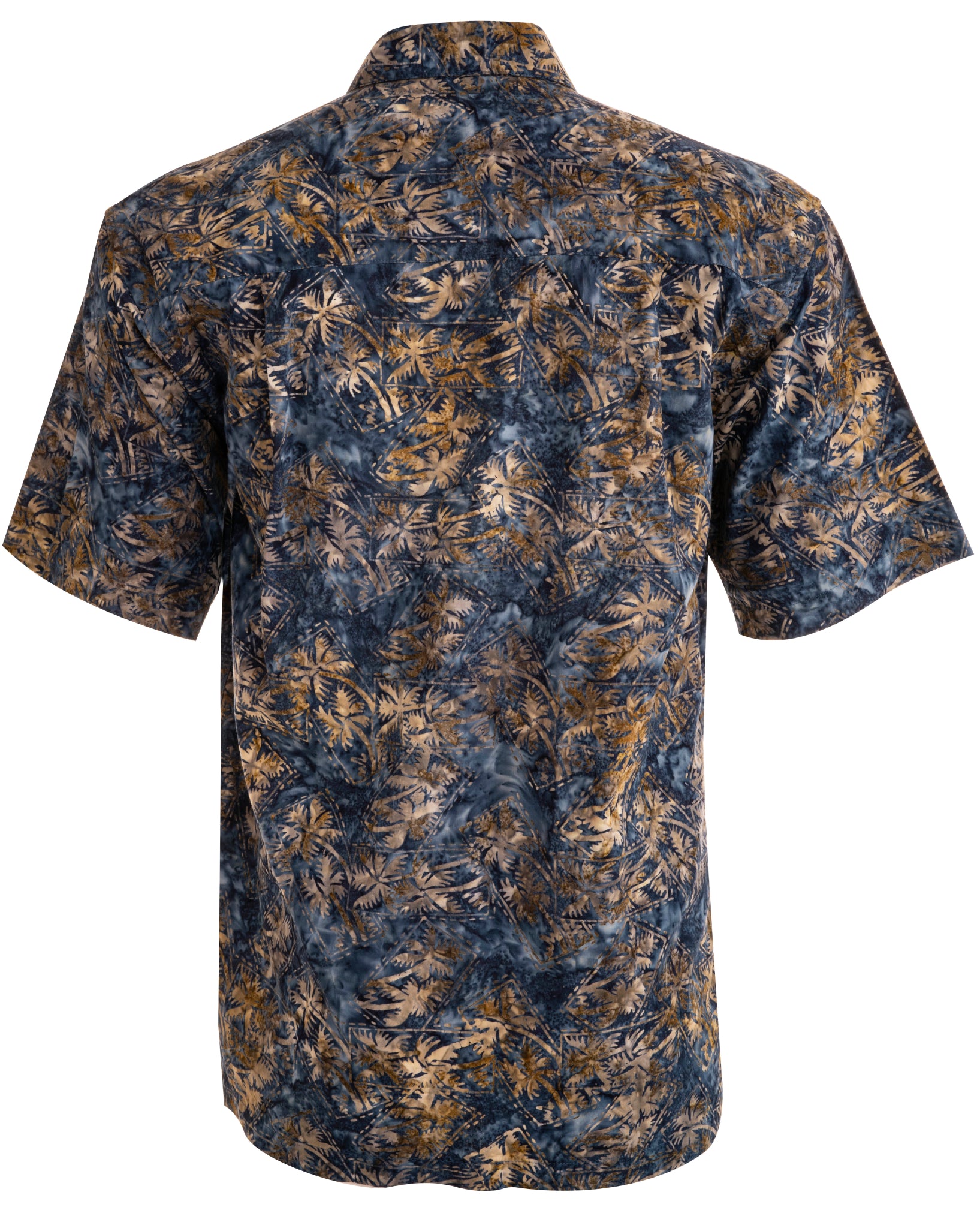 Johari West Geometric Forest Tropical Batik Shirt - 100% Cotton Hawaiian Shirt, Navy, Large
