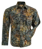 Hawaiian Shirt, Button Down Men's Shirt, Long Sleeved, brown and yellow shirt