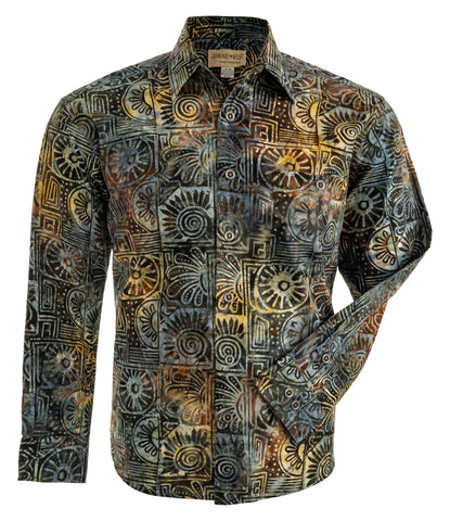 Hawaiian Shirt, Button Down Men's Shirt, Long Sleeved, brown and yellow shirt