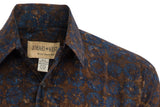 Johari West, Long Sleeve, Blue and Brown Batik Hawaiian Shirt, Button Down Men's Shirt