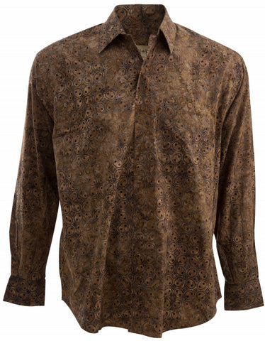 Johari West, Long Sleeve, Brown Batik Hawaiian Shirt, Button Down Men's Shirt