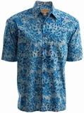 Johari West, Short Sleeve, Blue Batik Hawaiian Shirt, Button Down Men's Shirt