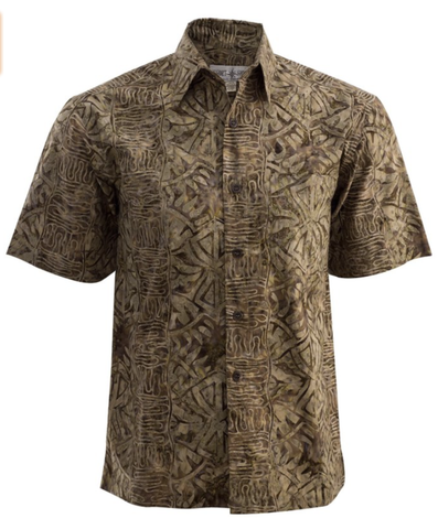 Johari West, Short Sleeve, Brown Batik Hawaiian Shirt, Button Down Men's Shirt