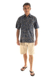 Johari West, Short Sleeve, Blue Batik Hawaiian Shirt, Button Down Men's Shirt