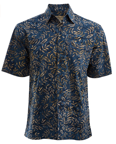 Johari West, Short Sleeve, Blue Batik Hawaiian Shirt, Button Down Men's Shirt