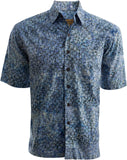 Johari West, Short Sleeve, Blue Batik Hawaiian Shirt, Button Down Men's Shirt