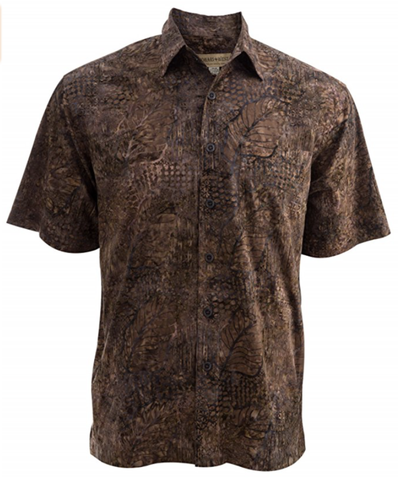 Johari West, Short Sleeve, Brown Batik Hawaiian Shirt, Button Down Men's Shirt