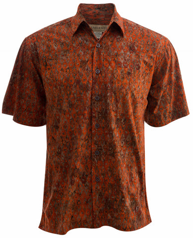 Johari West, Short Sleeve, Orange Batik Hawaiian Shirt, Button Down Men's Shirt