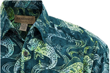 Johari West, Short Sleeve, Green Batik Hawaiian Shirt, Button Down Men's Shirt