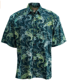 Johari West, Short Sleeve, Green Batik Hawaiian Shirt, Button Down Men's Shirt