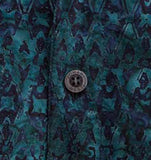 Johari West, Short Sleeve, Blue and Green Batik Hawaiian Shirt, Button Down Men's Shirt