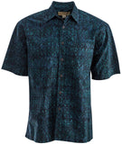 Johari West, Short Sleeve, Blue and Green Batik Hawaiian Shirt, Button Down Men's Shirt