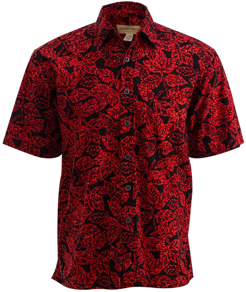 Johari West, Short Sleeve, Red and Black Batik Hawaiian Shirt, Button Down Men's Shirt