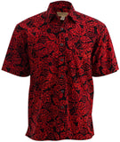 Johari West, Short Sleeve, Red and Black Batik Hawaiian Shirt, Button Down Men's Shirt