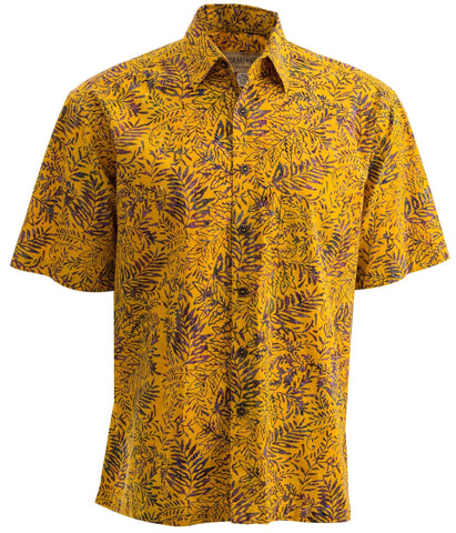 Johari West, Short Sleeve, Yellow Batik Hawaiian Shirt, Button Down Men's Shirt