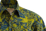 Johari West, Short Sleeve, Green and Blue Batik Hawaiian Shirt, Button Down Men's Shirt