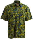 Johari West, Short Sleeve, Green and Blue Batik Hawaiian Shirt, Button Down Men's Shirt