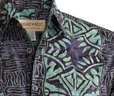 Johari West, Short Sleeve, Green and Black Batik Hawaiian Shirt, Button Down Men's Shirt