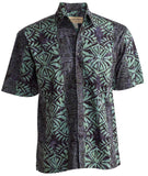 Johari West, Short Sleeve, Green and Black Batik Hawaiian Shirt, Button Down Men's Shirt
