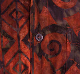 Johari West, Short Sleeve, Orange and Black Batik Hawaiian Shirt, Button Down Men's Shirt