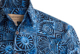 Johari West, Short Sleeve, Blue Batik Hawaiian Shirt, Button Down Men's Shirt