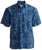 Johari West, Short Sleeve, Blue Batik Hawaiian Shirt, Button Down Men's Shirt