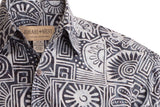 Johari West, Short Sleeve, Gray and White Batik Hawaiian Shirt, Button Down Men's Shirt