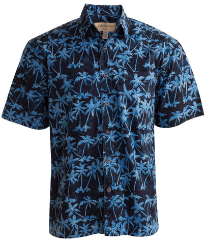 Johari West, Short Sleeve, Blue and Black Batik Hawaiian Shirt, Button Down Men's Shirt