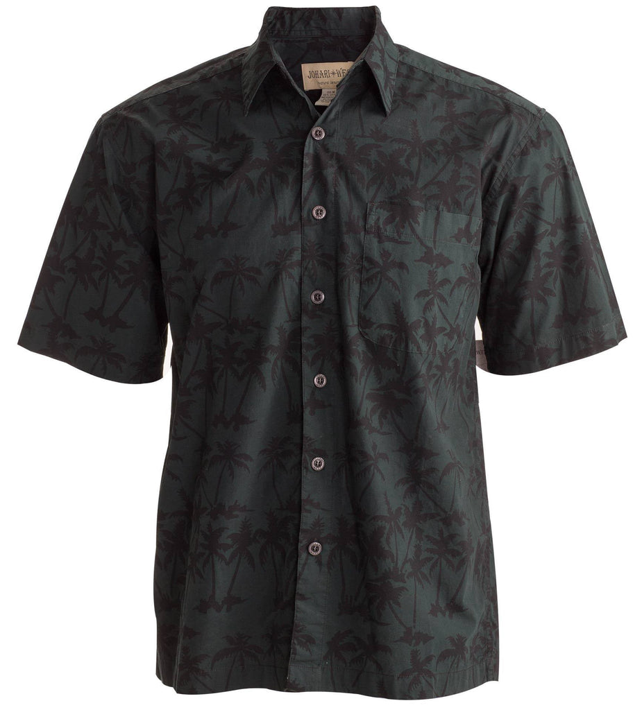 Johari West, Short Sleeve, Black and Green Batik Hawaiian Shirt, Button Down Men's Shirt