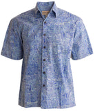 Johari West, Short Sleeve, Blue Batik Hawaiian Shirt, Button Down Men's Shirt