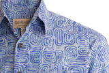 Johari West, Short Sleeve, Blue Batik Hawaiian Shirt, Button Down Men's Shirt