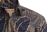 Johari West, Short Sleeve, Blue and Gold Batik Hawaiian Shirt, Button Down Men's Shirt