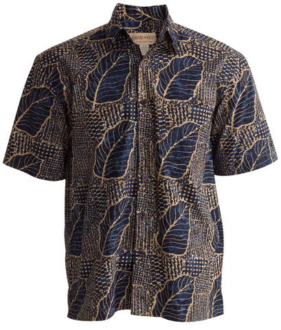 Johari West, Short Sleeve, Blue and Gold Batik Hawaiian Shirt, Button Down Men's Shirt