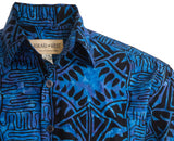 Johari West, Short Sleeve, Blue and Black Batik Hawaiian Shirt, Button Down Men's Shirt