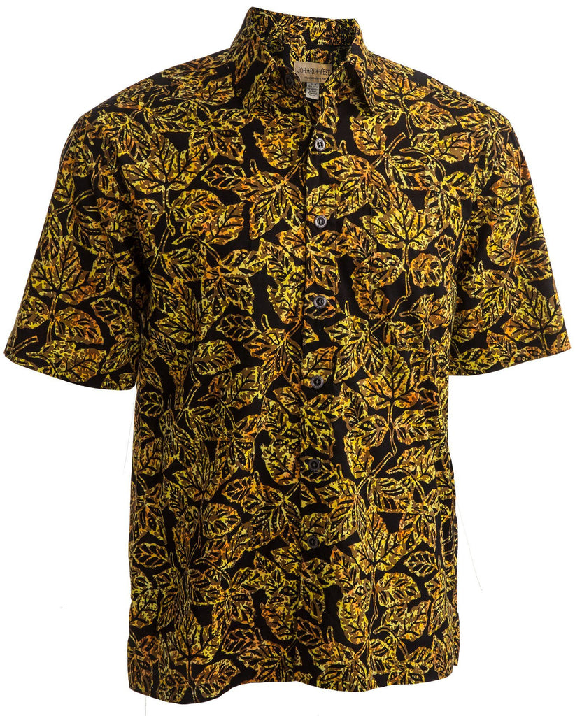 Johari West, Short Sleeve, Gold and Black Batik Hawaiian Shirt, Button Down Men's Shirt
