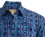 Johari West, Short Sleeve, Blue Batik Hawaiian Shirt, Button Down Men's Shirt