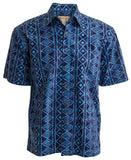 Johari West, Short Sleeve, Blue Batik Hawaiian Shirt, Button Down Men's Shirt