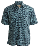 Johari West, Short Sleeve, Blue Batik Hawaiian Shirt, Button Down Men's Shirt